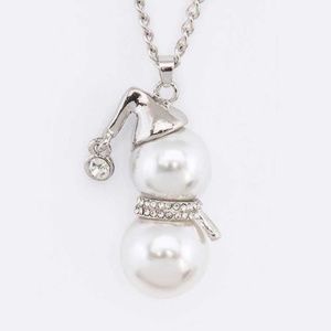 Snowman Silver Tone & Clear Crystals Necklace